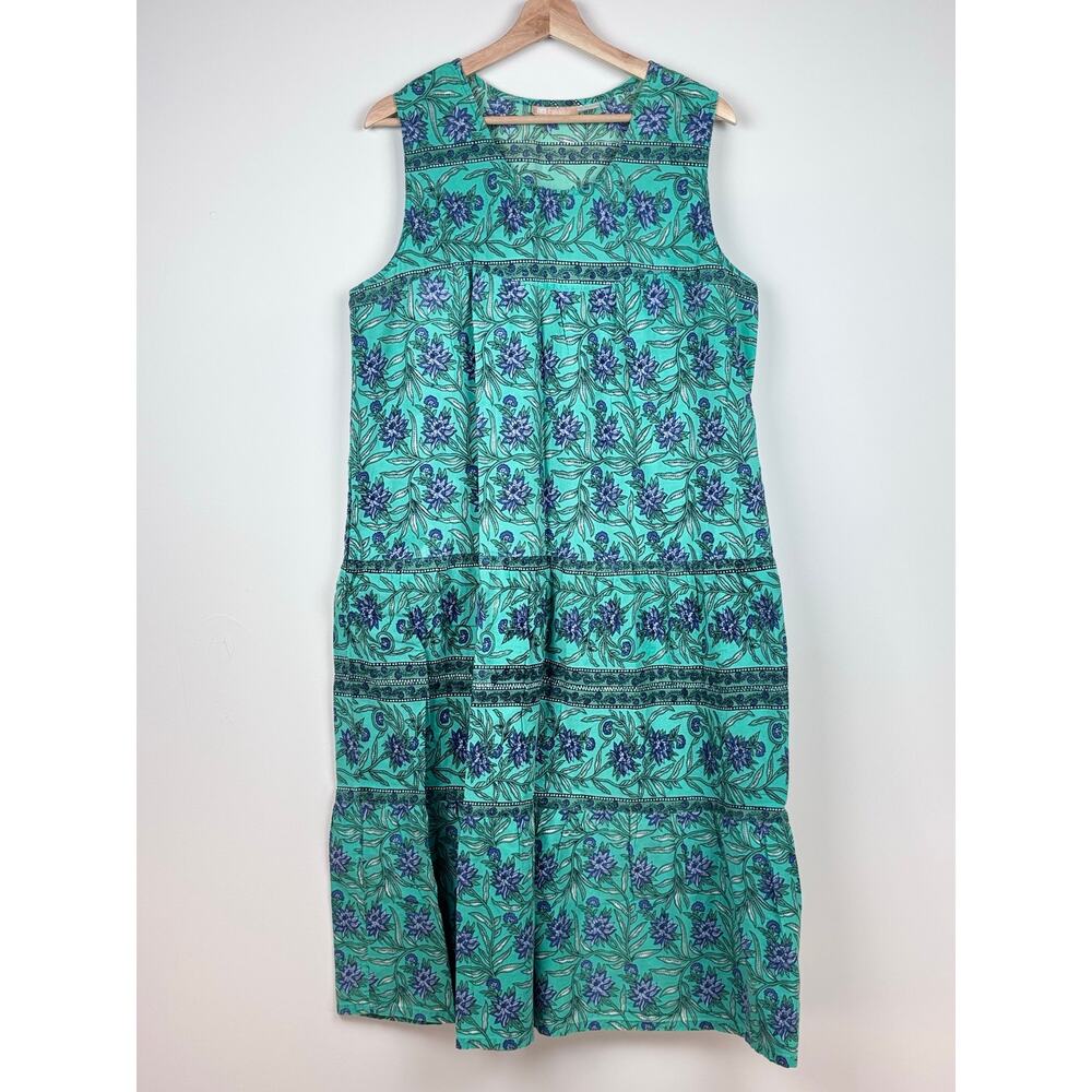 🌿 La Cera Floral Maxi Dress w/Pockets | 1X | Teal Navy Boho